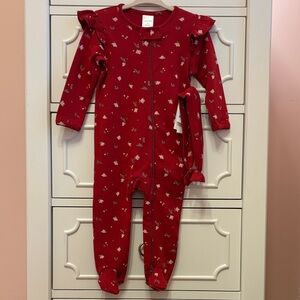 NWT Nordstrom 2 Pc Baby Girl Holiday Zip Footie Sleeper & Headband Size 9 Months